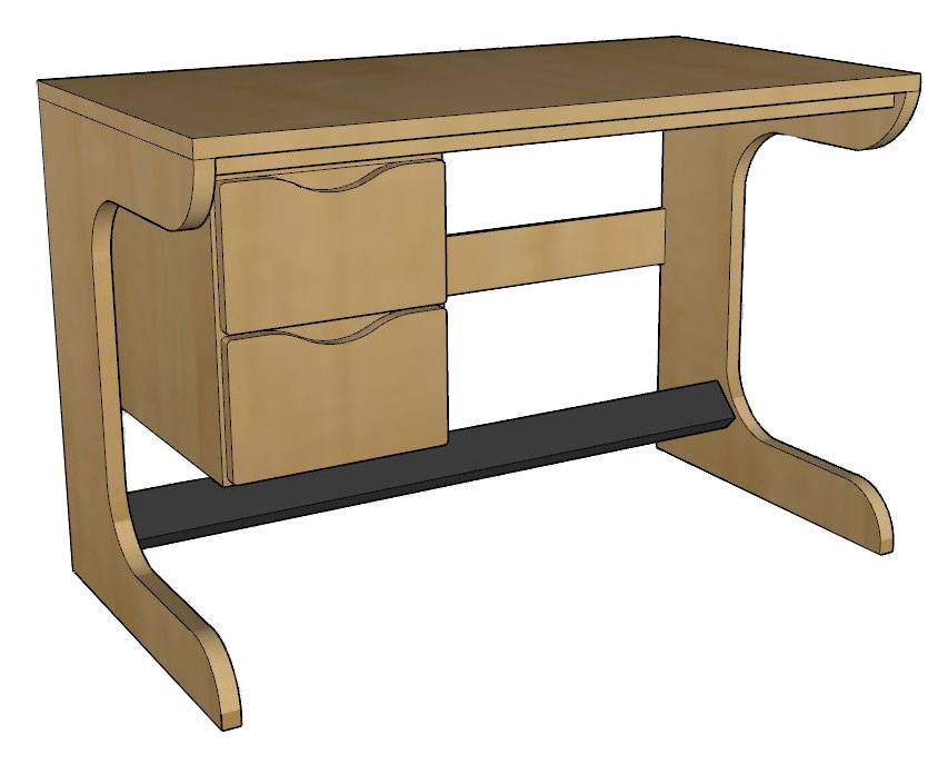 Aero Cantilever Study Desk w\/2 Drawers, 45"W